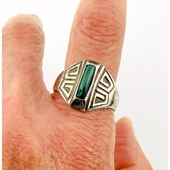 Bell Trading Post Signet Ring Sterling Silver Green Turquoise Sz 10 Fred Harvey - Picture 1 of 6